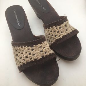 Vintage Tommy Hilfiger Crochet Styled Wood Clogs